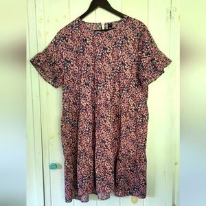 Pink Blue Leopard Print Flounce Dress Size XL